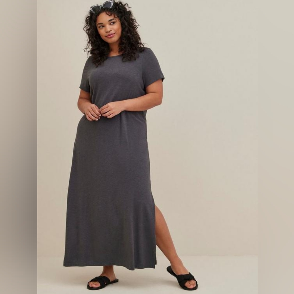 Torrid Swim Lounge Sleep Gray Cotton Roll Tab T Shirt Maxi Dress 2X 18/20 NWT